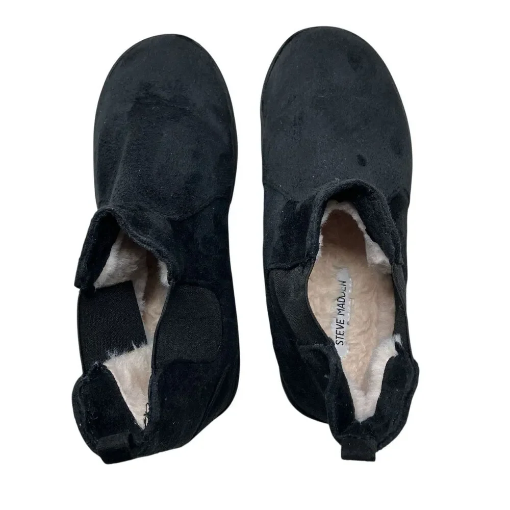 Steve Madden Slipper Boots Mens 10 Black Fabric Upper Faux Fur Lined Clinton